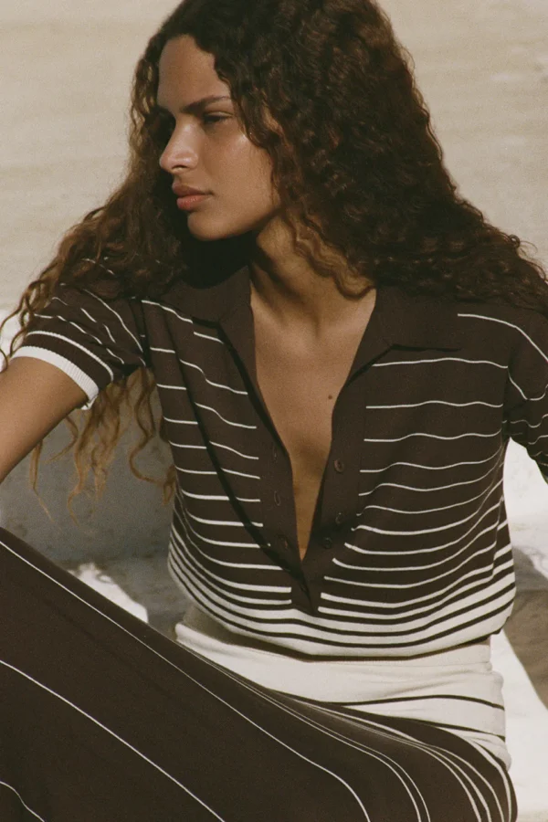 Lina Striped Polo Knit Top - Image 6