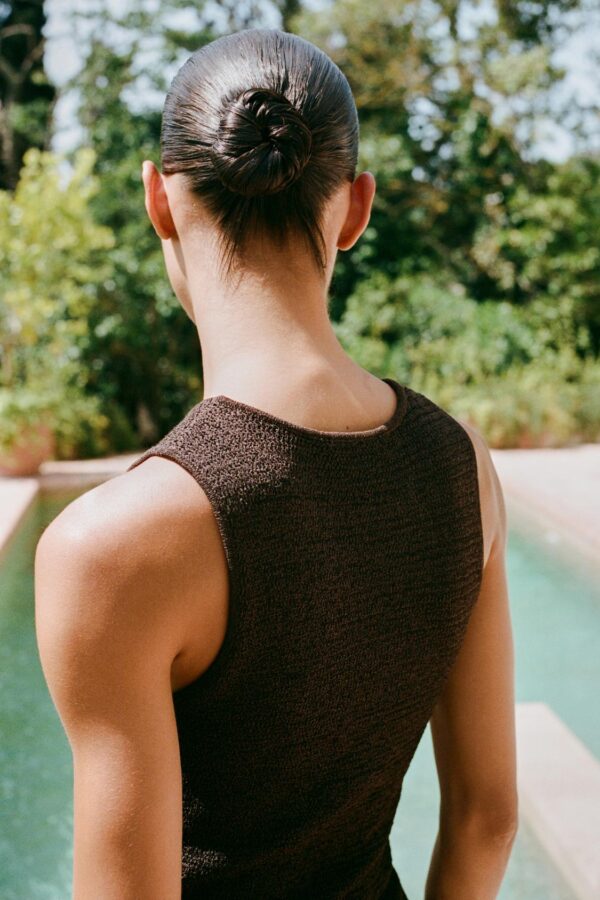 Brown Knitted Halter Dress - Image 2