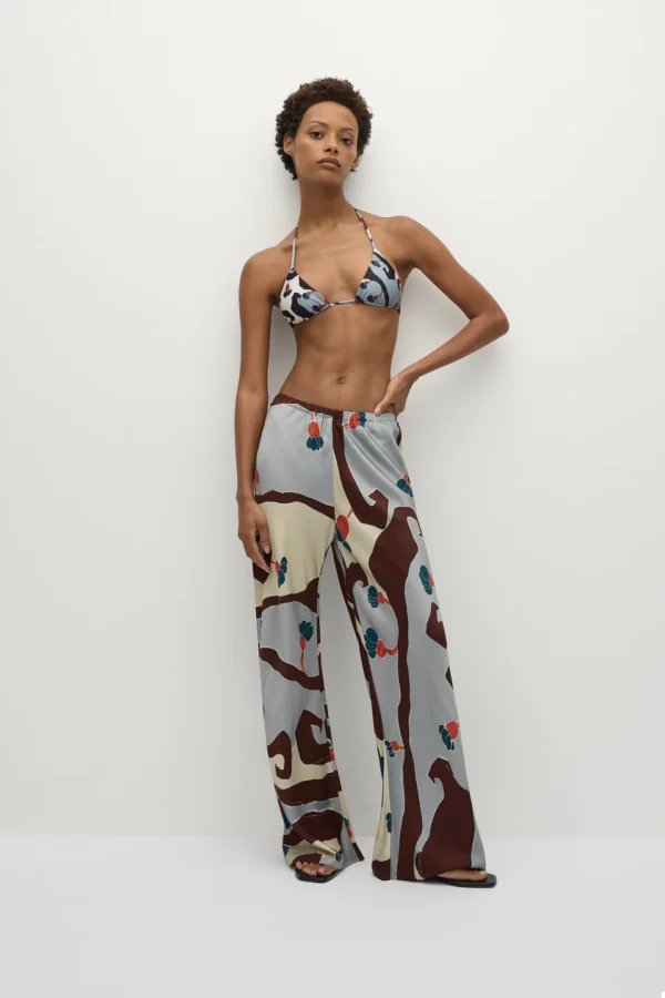 Printed Silk Trousers and Bikini Set
